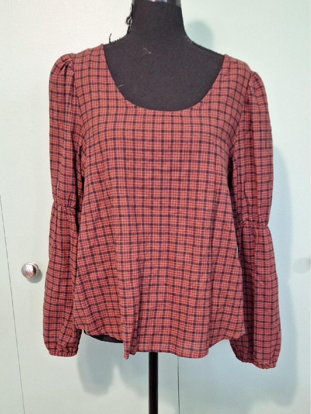 Nwt Ana A New Approach Burnt Orange And Black Long Sleeve Blouse Size Medium
